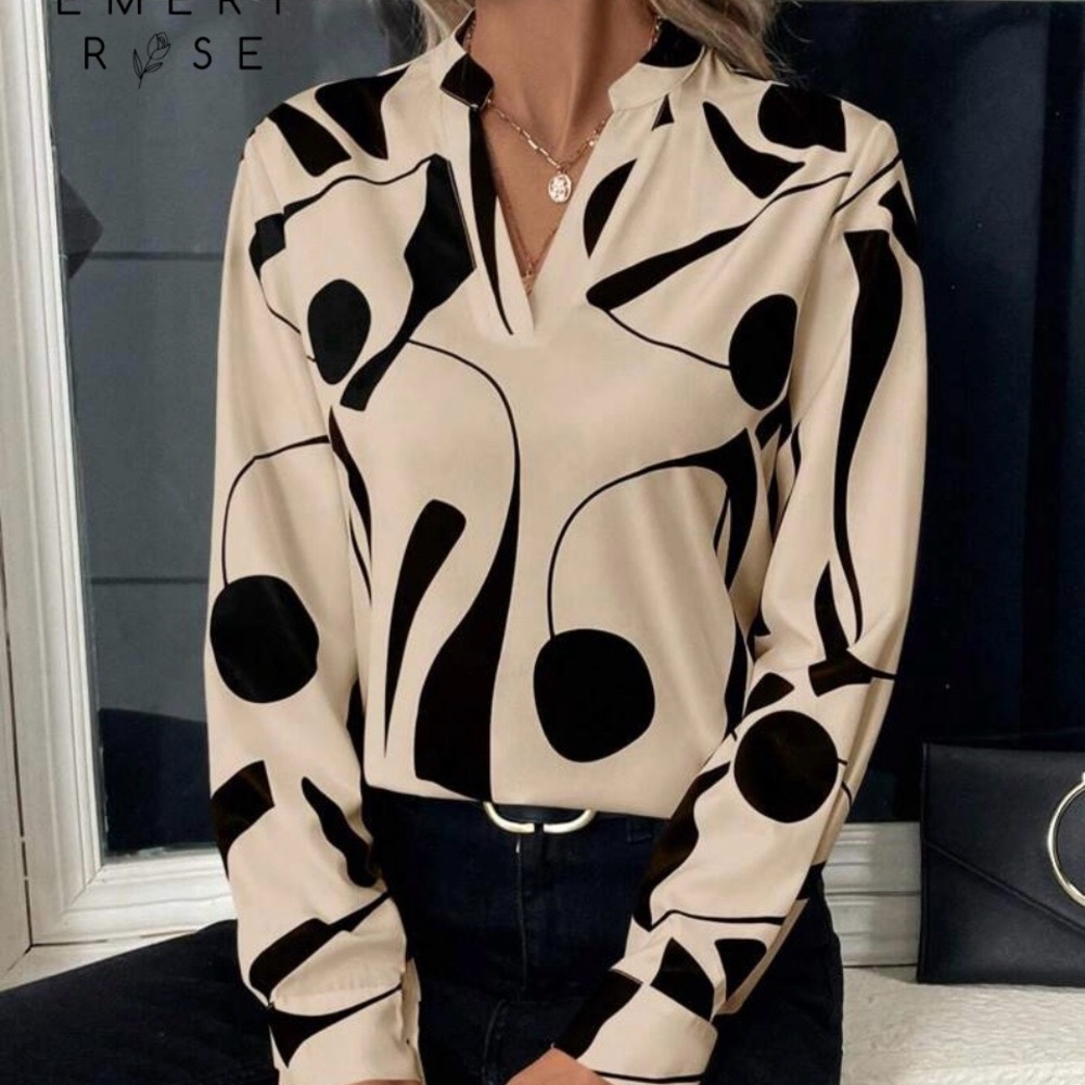 #236 SHEIN Beautiful Cream and Black Abstract Blouse. NWOT Size L - Picture 6 of 11
